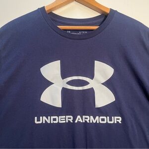 Under Armour Mens Loose Fit T Shirt Navy Blue Big Logo Graphic Tee XL